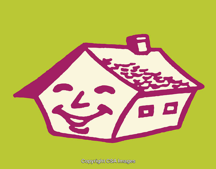 Whimsical Smiling House Line Art Illustration with Lighthearted Design