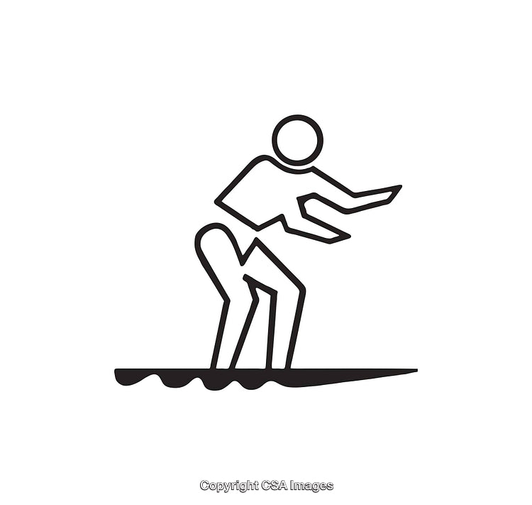 Black and White Icon Depicting a Surfer in Action on Waves