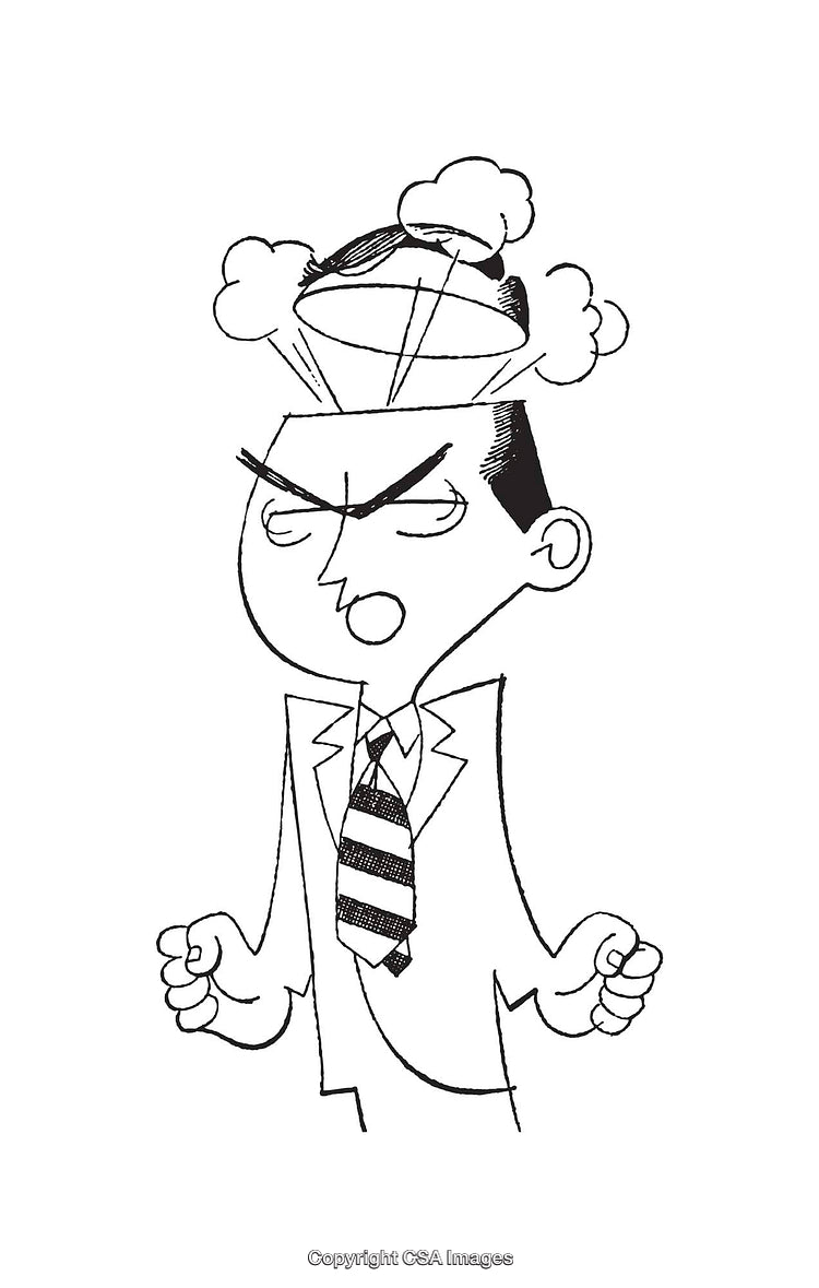 Black and White Line Art of an Angry Person Expressing Frustration