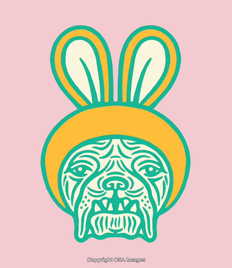 Bold Line Art Featuring a Bulldog Wearing Playful Bunny Ears