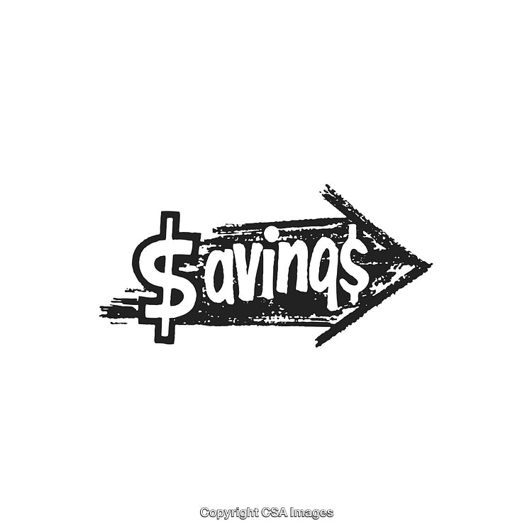 Bold Savings Symbol with Grunge Arrow and Dollar Signs Concept