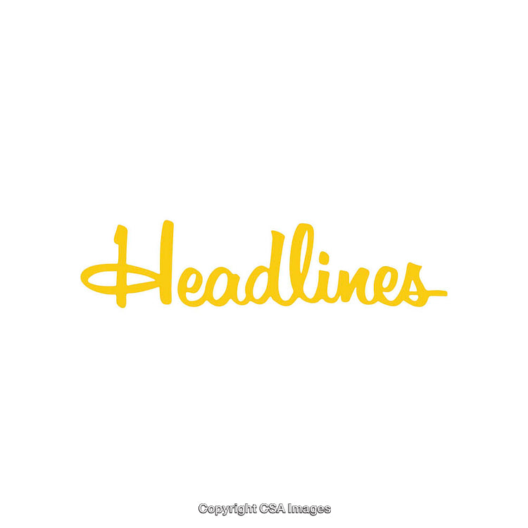 Yellow Script Letters Forming the Word 'Headlines' on White Background