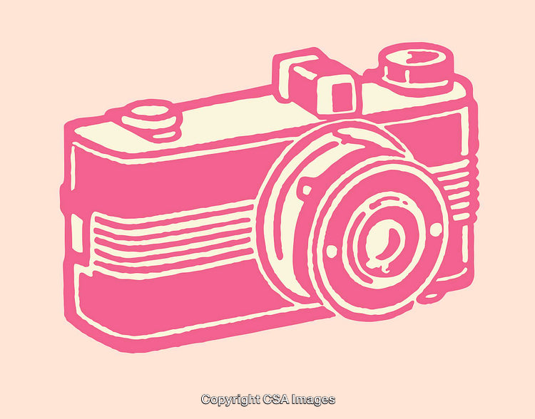 Vibrant Illustration of a Retro Camera in a Bold Pink Color Scheme