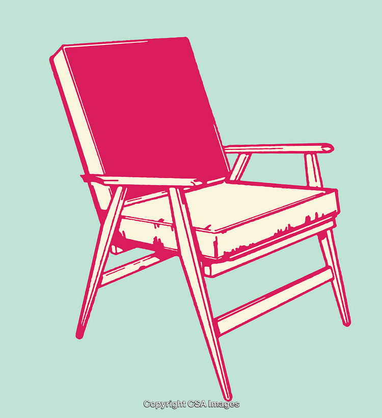 Vibrant Illustration of a Stylish Mid-Century Modern Chair in Bold Colors