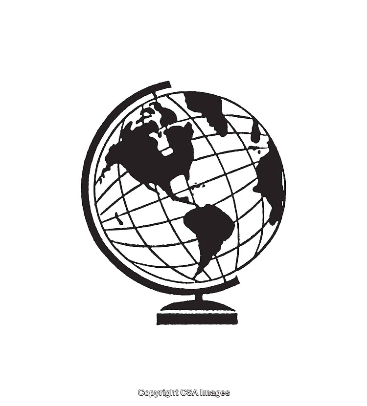 Black and White Line Art Illustration of a Globe