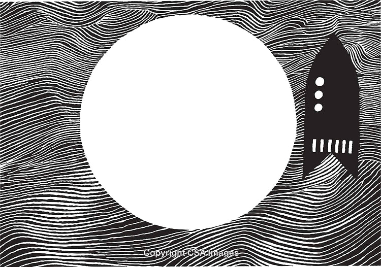 Black and White Abstract Background with Rocket Illustration