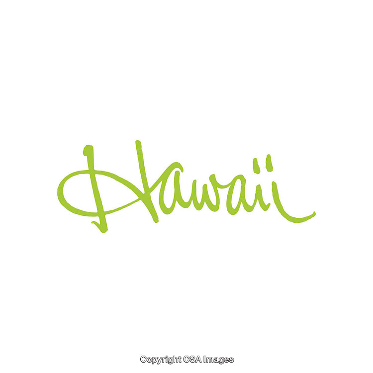 Handwritten Lettering of Hawaii in Green on a White Background