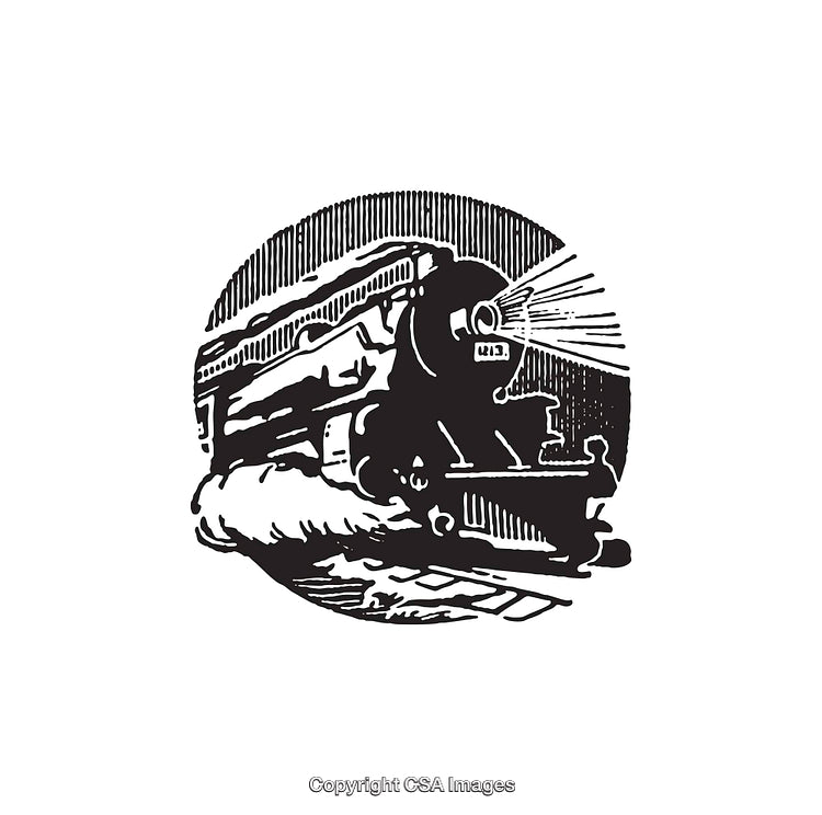 Vintage Inspired Black And White Train Line Art Illustration