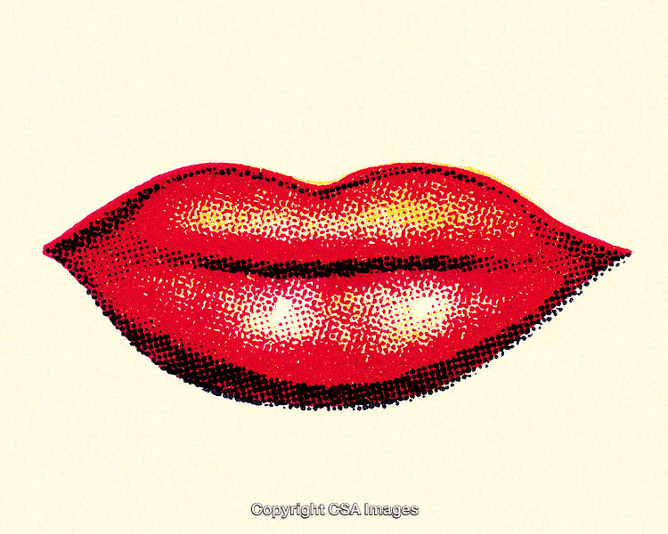 Stylized Vintage Illustration of Red Lips on Light Background