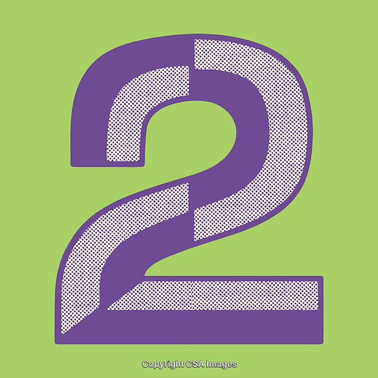 Graphic Representation of the Number Two in Purple and Green Design