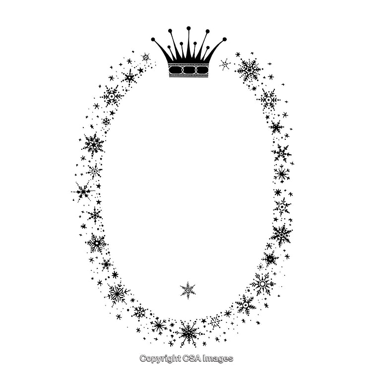 Elegant Border Design Featuring a Crown and Snowflake Elements in Black and White
