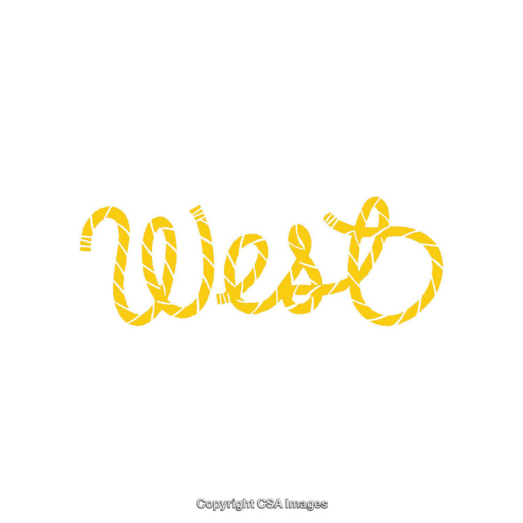 Yellow Western-Inspired Rope Lettering Representing the Word 'West'