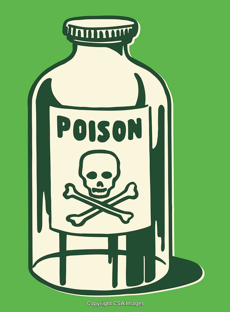 Vintage Poison Bottle Illustration with Skull and Crossbones on Green Background
