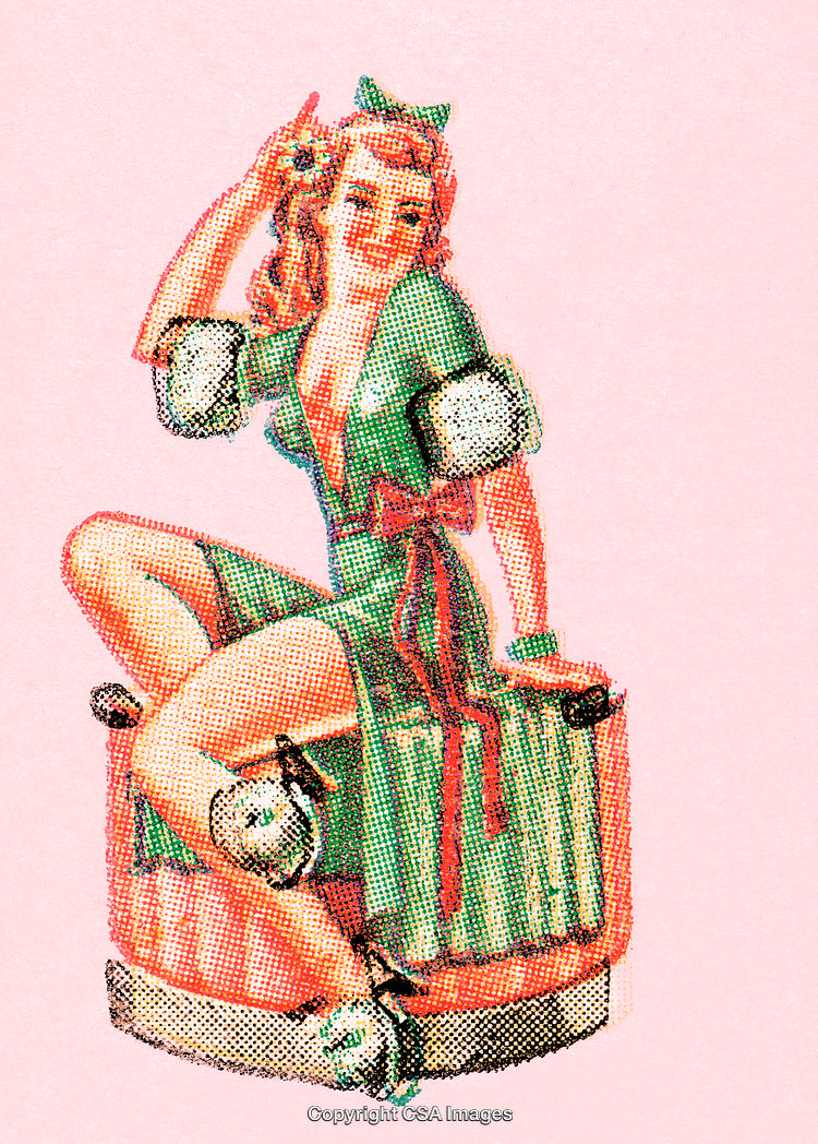 Vintage Retro Pin-Up Style Illustration with Pastel Background
