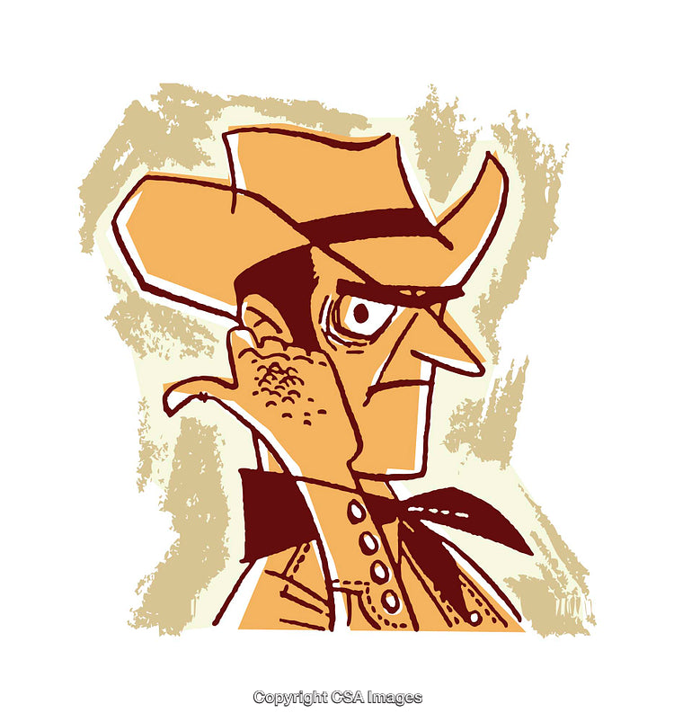 Stylized Illustration of a Cowboy Character with Bold Colors and Lines