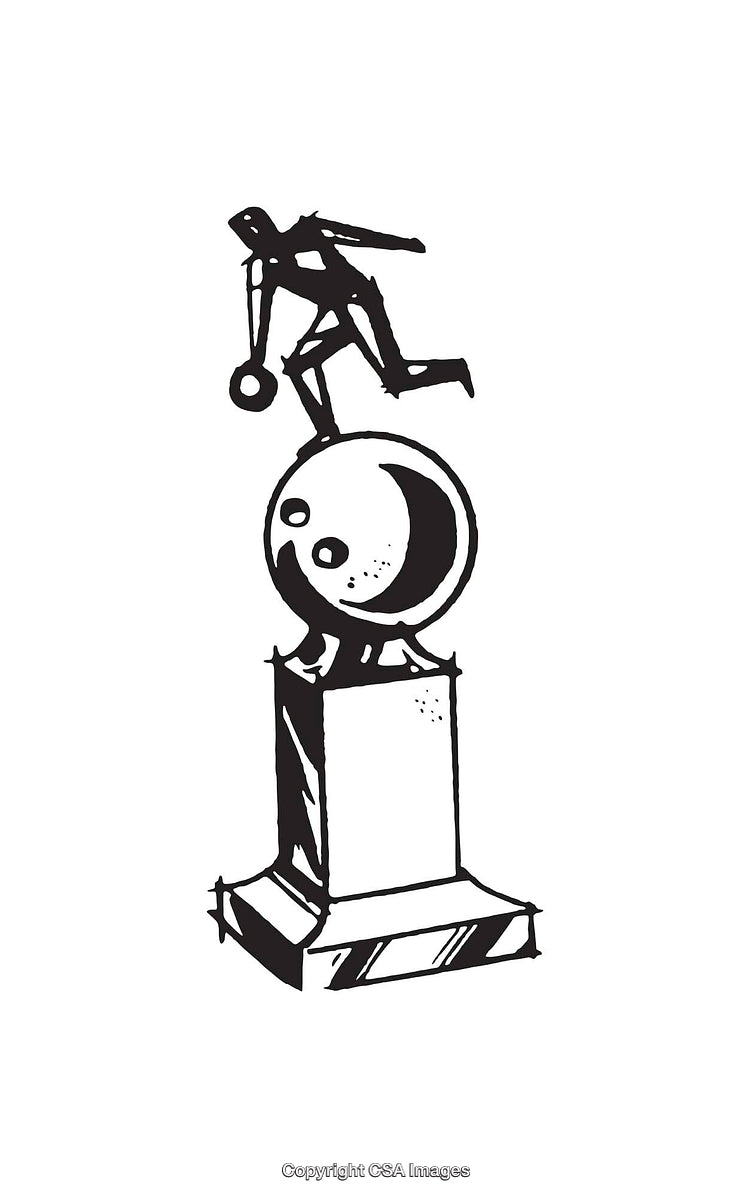 Abstract Black and White Line Art Depicting Symbolic Statue Illustration