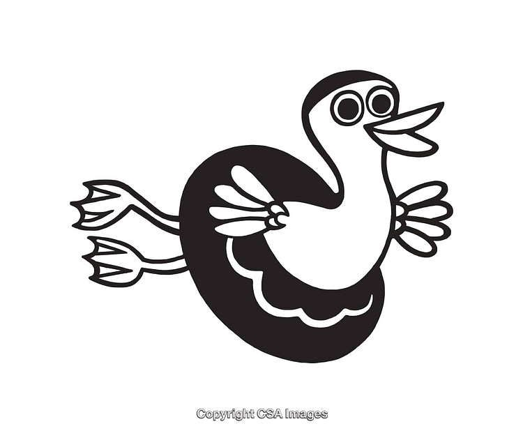 Black And White Line Art Illustration of a Cartoon Duck