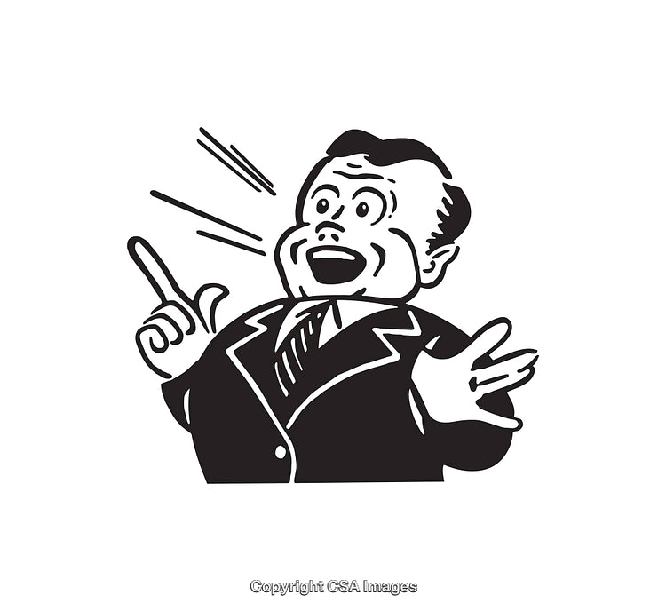 Retro Black and White Illustration of Surprised Businessman in Motion