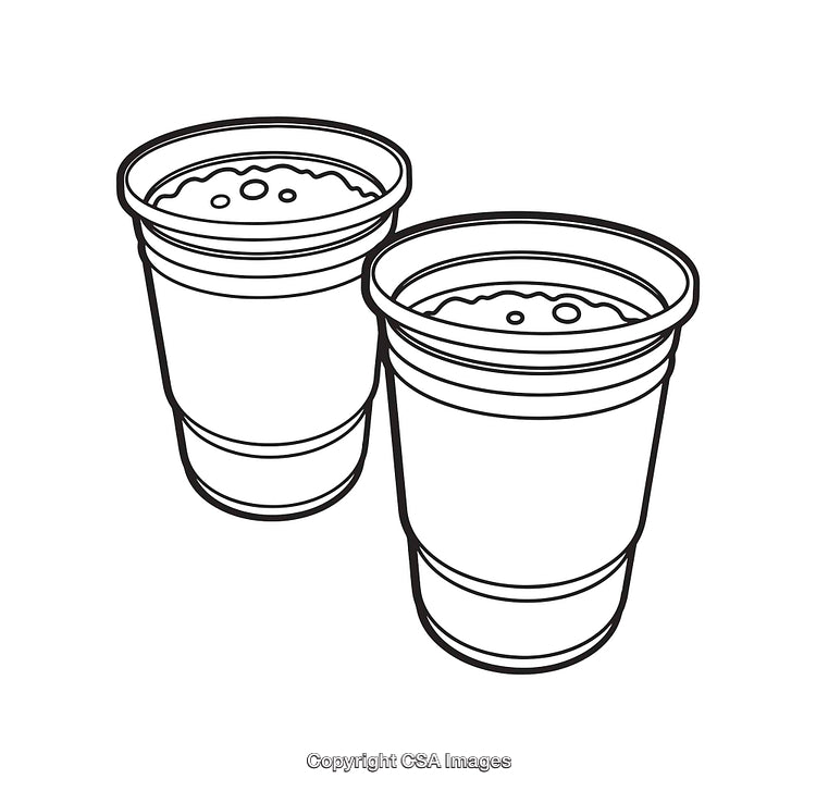 Black and White Line Art Illustration of Two Disposable Cups