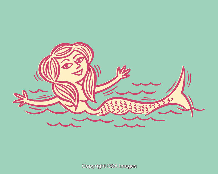 Playful Mermaid in Water Illustrated in Whimsical Colorful Line Art