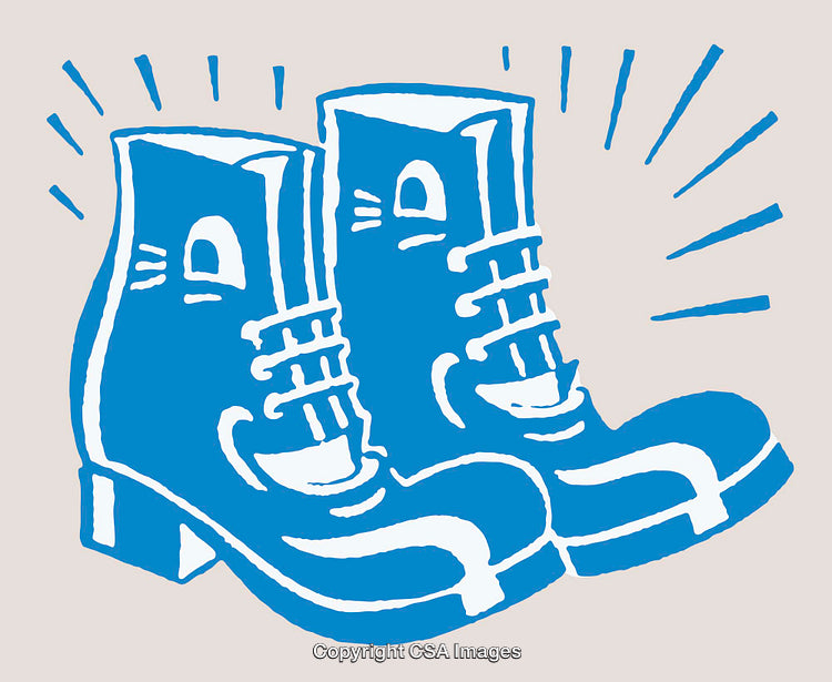 Bold Blue Boots Line Art Illustration with Whimsical Design Elements