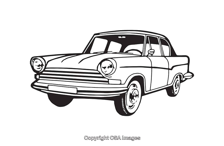 Classic Line Art Illustration of a Vintage Car in Black and White Style