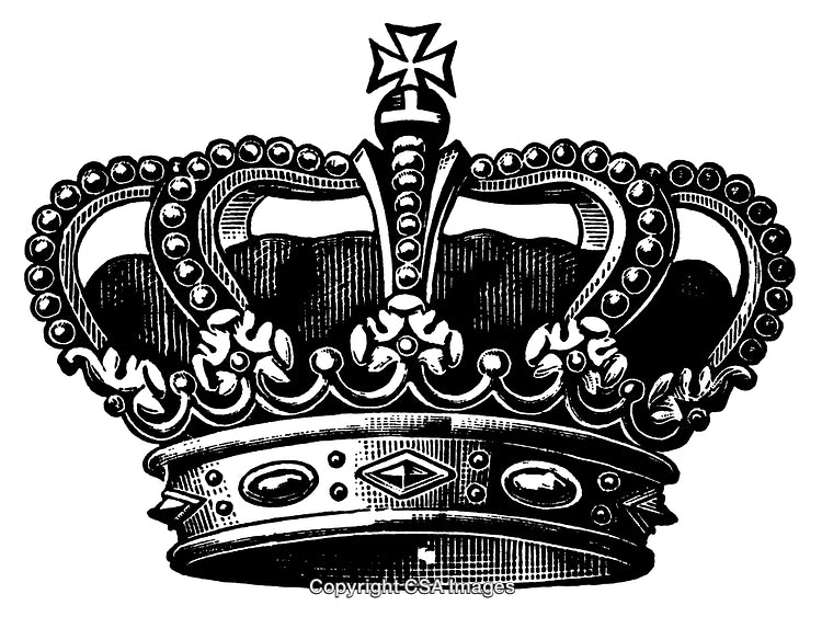 Ornate Black and White Crown Engraving with Intricate Details