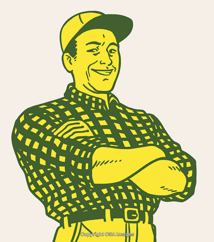 Colorful Line Art Drawing of Confident Man in Plaid Shirt