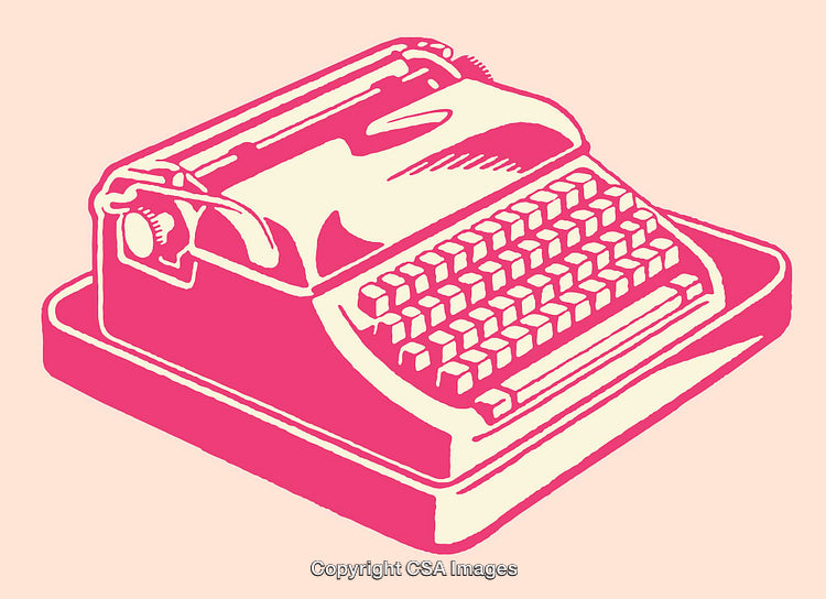 Stylized Illustration of a Vintage Typewriter in Pink and Cream Tones