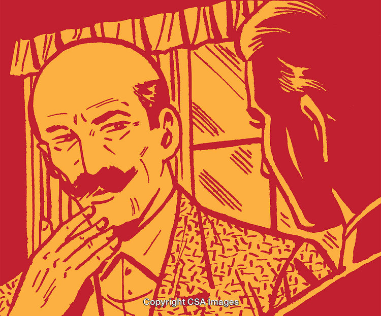 Vintage Styled Illustration of Two Men in Conversation in Warm Tones