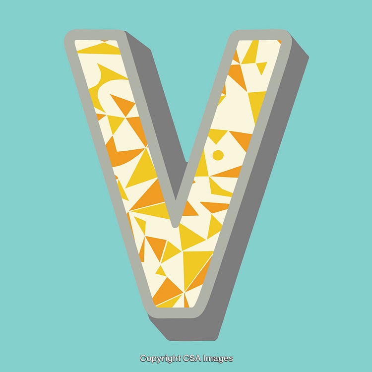 Stylized Letter V Design with Geometric Patterns on Teal Background