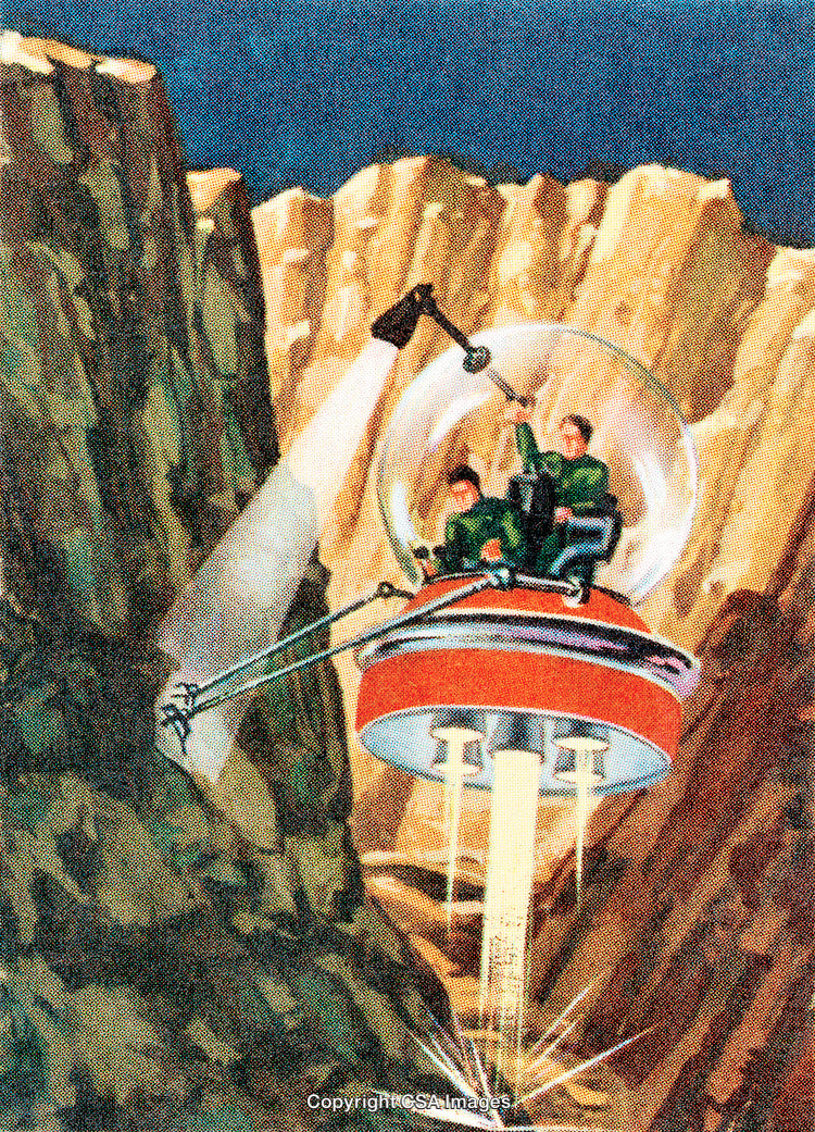Futuristic Exploration Vehicle Navigating Canyon Landscape With Advanced Technology