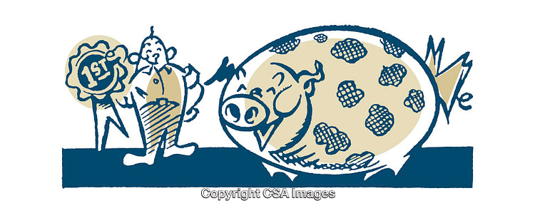 Blue and Beige Illustration of a Contest Winner with a Spotted Pig
