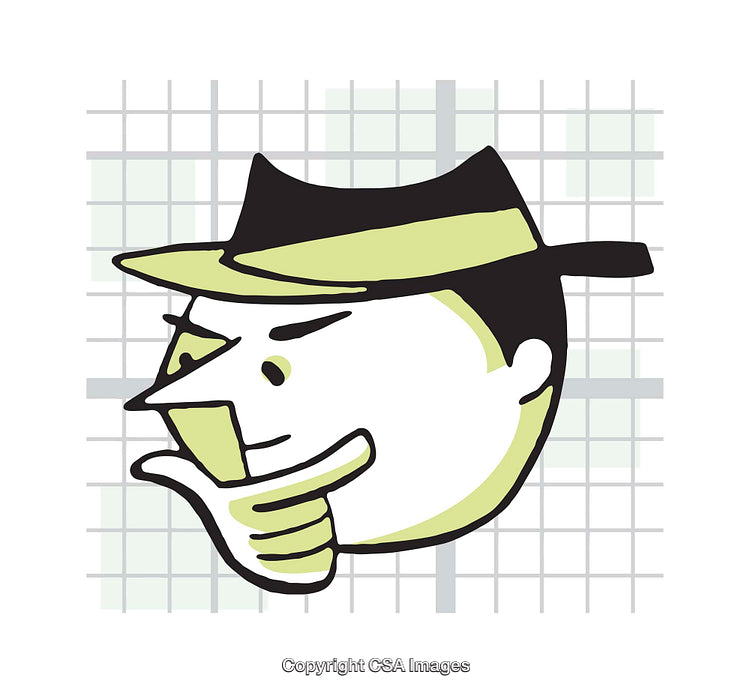 Contemplative Illustration of a Character in a Hat on a Grid Background