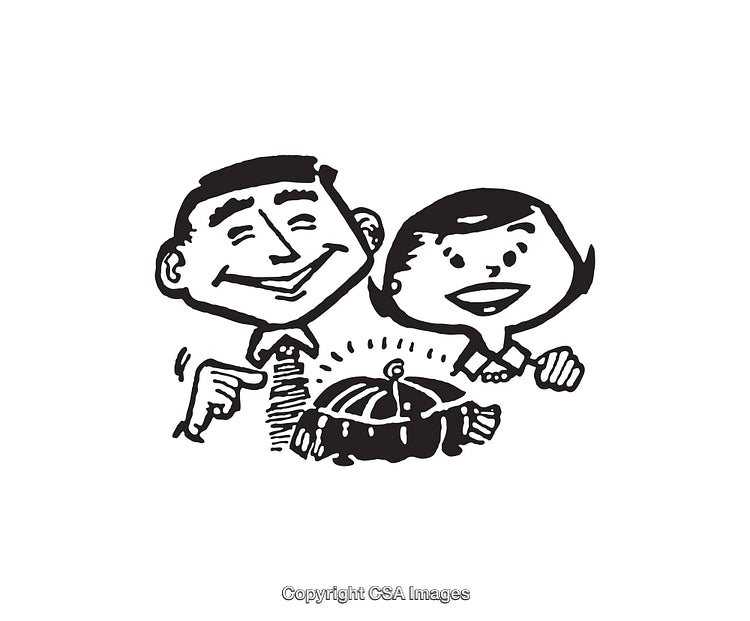 Retro Illustration of Cheerful Couple Carrying a Freshly Baked Pie
