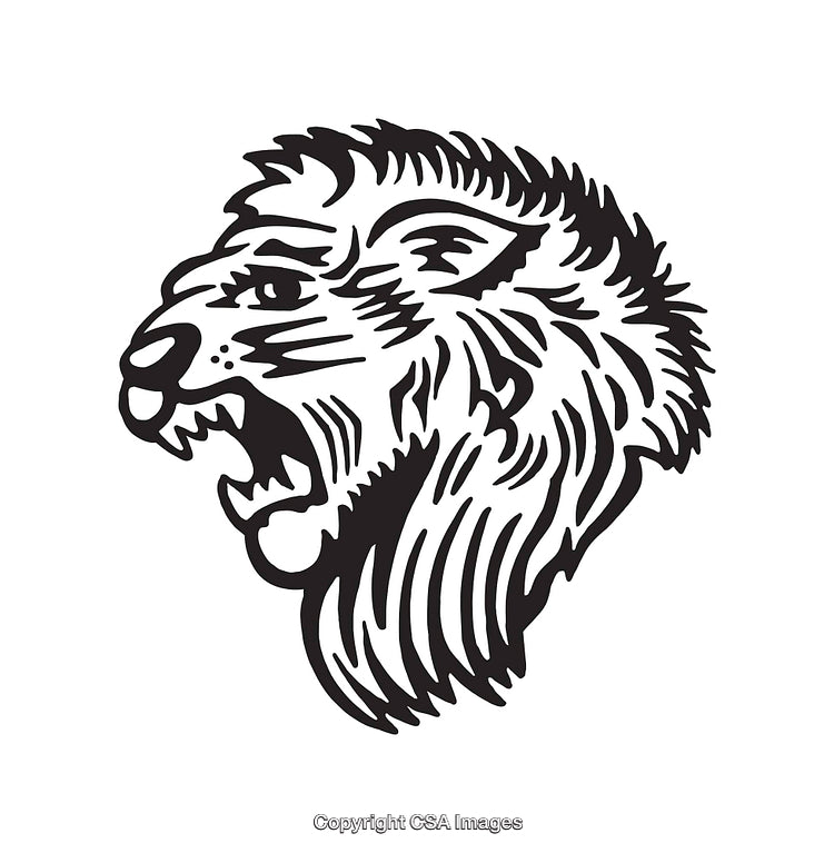 Black and White Lion Head Illustration with Bold Line Art Style