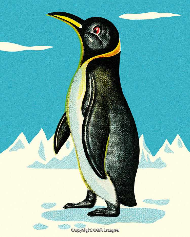 Illustration of a Penguin Standing on Snow With Mountains in the Background