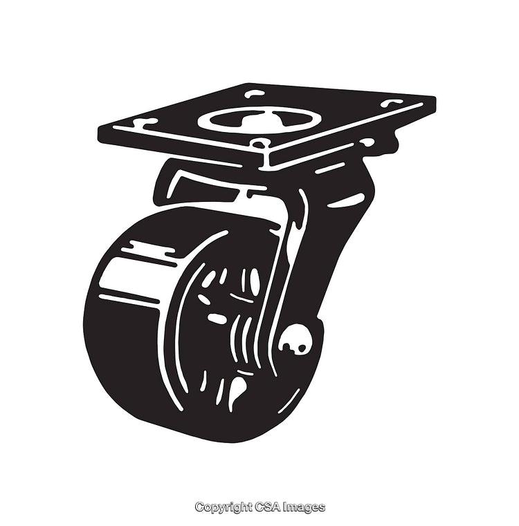 Black And White Line Art Illustration of a Swivel Caster Wheel