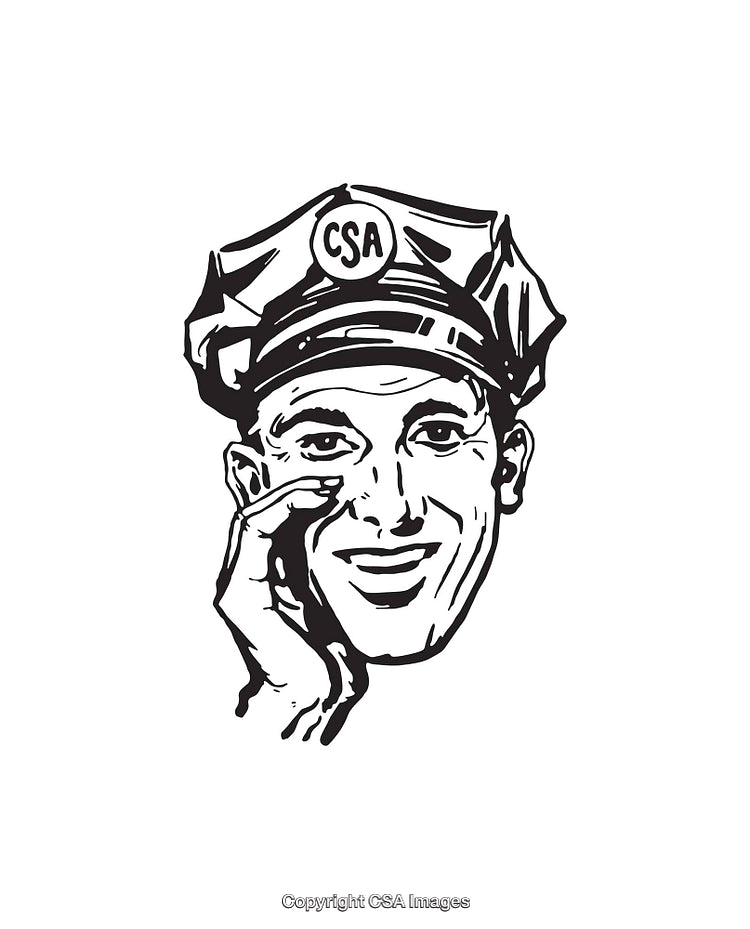 Vintage Line Art of a Cheerful Officer in Uniform Illustration