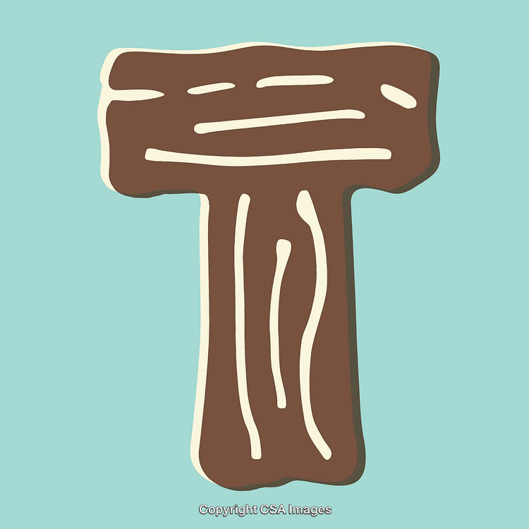Illustrated Chocolate Letter T on Light Blue Background