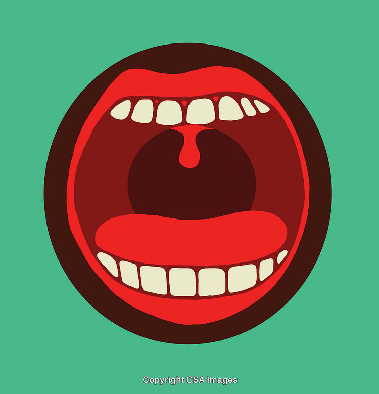 Abstract Colorful Line Art Illustration of an Open Mouth on Green Background
