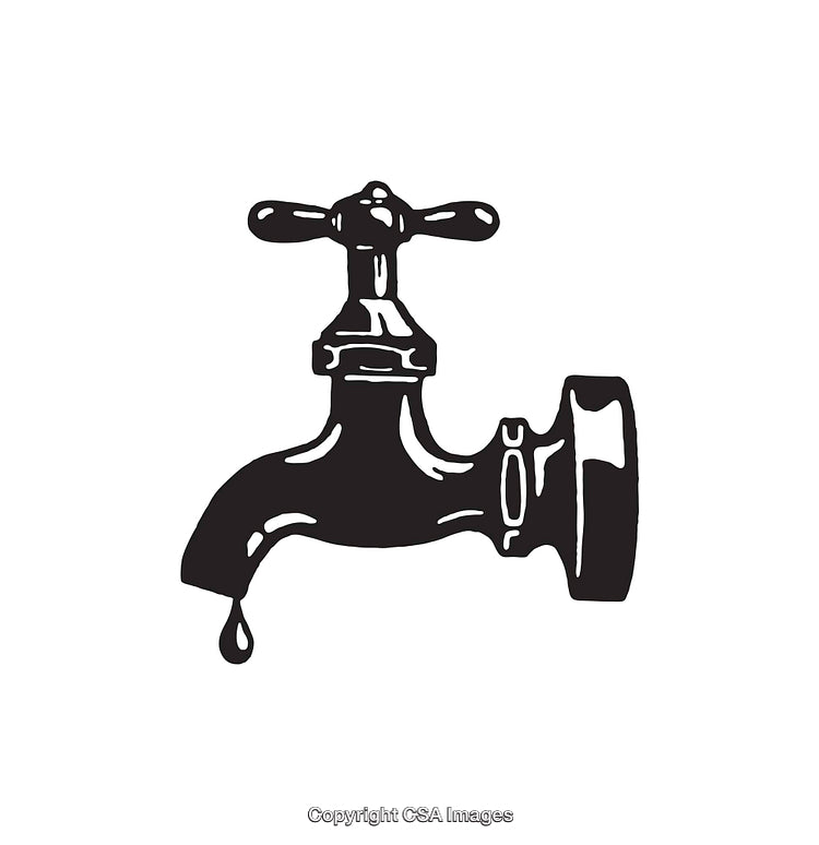 Black and White Line Art of a Faucet Dripping Water