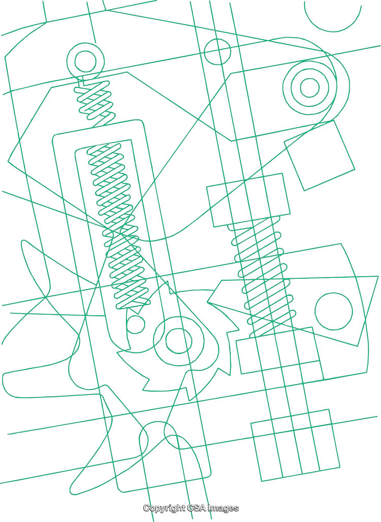 Abstract Line Art Design With Geometric Shapes and Mechanical Elements in Green