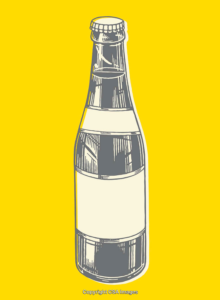 Color Line Art Illustration of a Bottled Beverage on Yellow Background