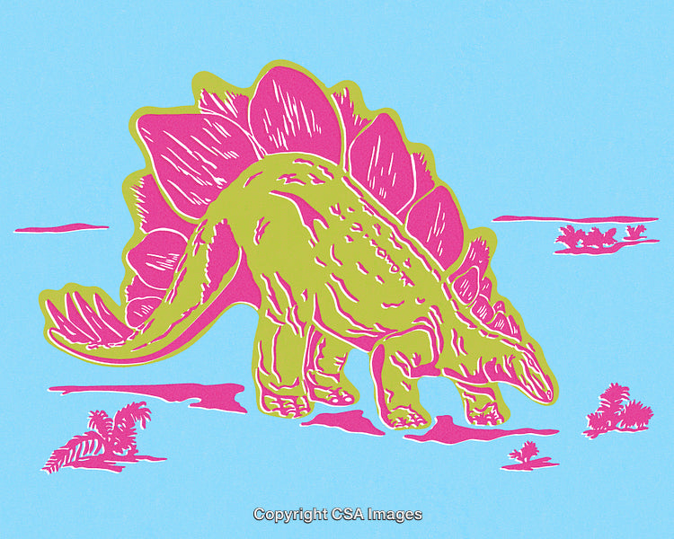 Colorful Dinosaur Illustration Featuring Stegosaurus With Bright Artistic Design