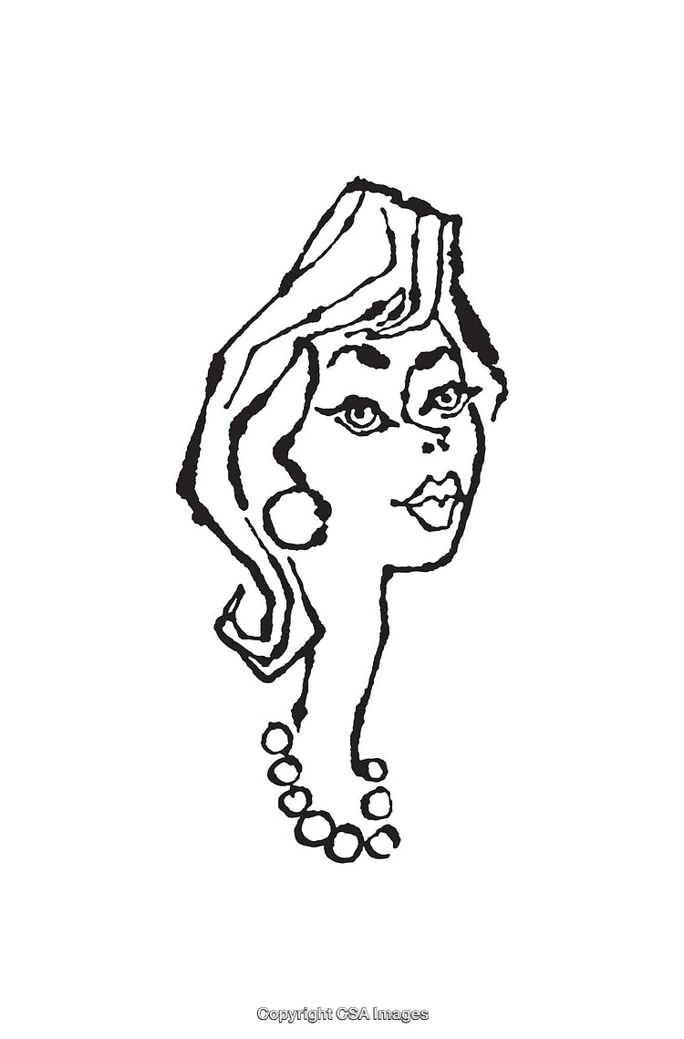 Stylized Black and White Line Art Portrait of a Woman