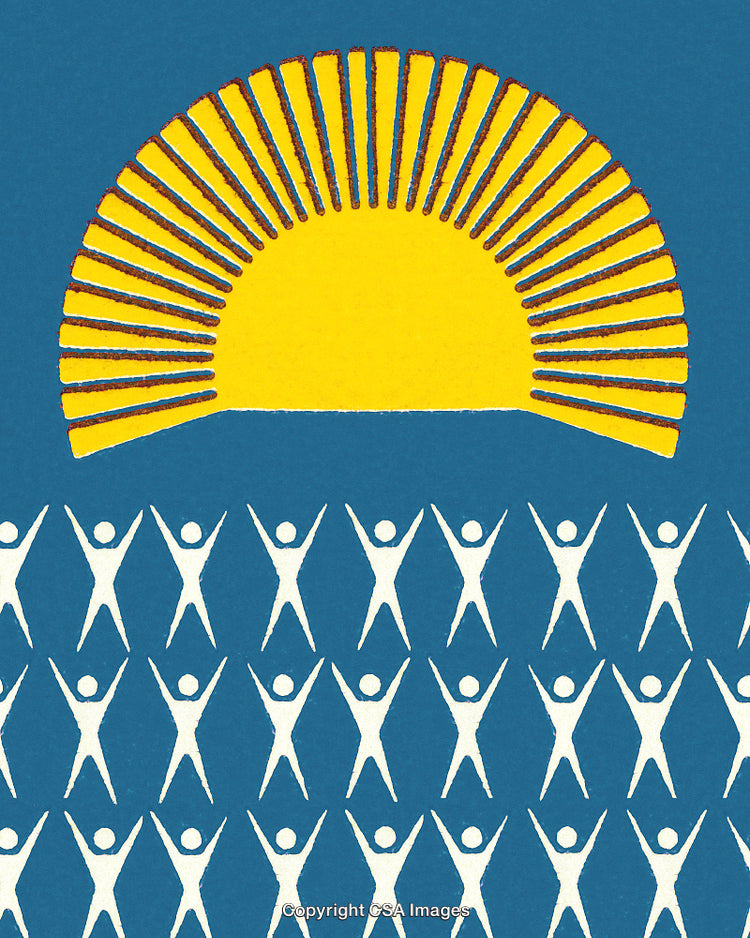 Sunrise Symbol Over a Group of Celebratory Individuals