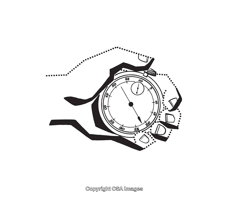 Black and White Illustration of a Hand Holding a Stopwatch