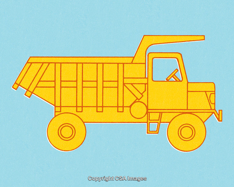 Bright Yellow Dump Truck Illustration on Light Blue Background