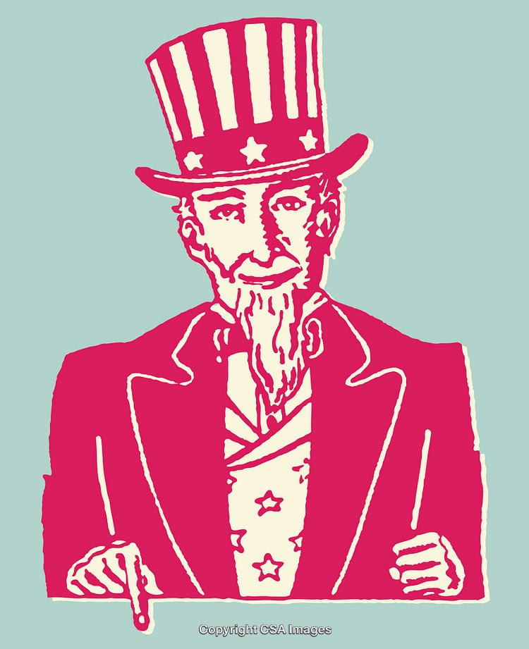 Colorful Line Art of Patriotic Figure in Iconic Hat and Suit
